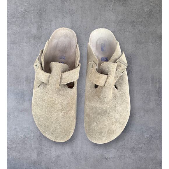 Birkenstock Shoes - Birkenstock Boston Clog Suede Leather Faded Khaki Womens EU 39 US 8